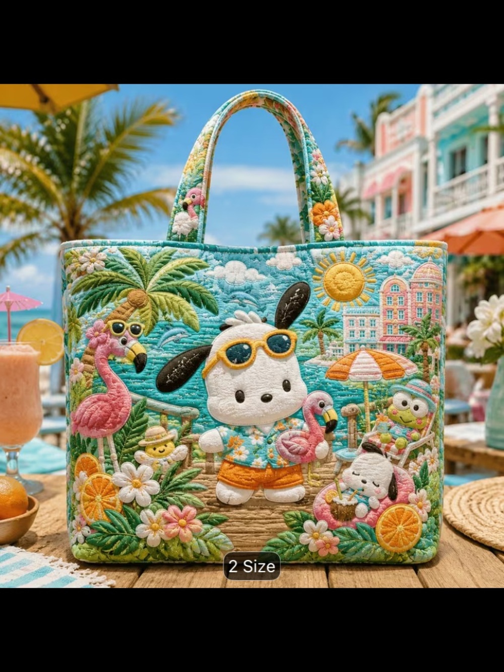 Sanrio Multicolor Quilted Beach Tote with Character